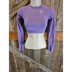 NWOT gymshark XS purple long sleeve stretch midi crop top cute gym thumbholes